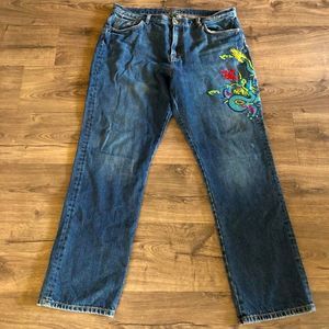 𝅺Lauren Jeans Co Gold Label dragon appliqué straight leg jeans size 16